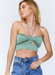 front view of model wearing Princess Polly Sascha Top Green 