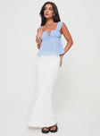 front view of model wearing Princess Polly Mooney Top Blue Sleeveless Square Neck 