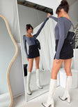 side view of model wearing Princess Polly Mallard Bodysuit Grey Full Sleeves Scoop Neck 