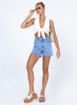 front view of model wearing Princess Polly Hutington Top Cream Sleeveless Plunger 