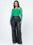 front view of model wearing Princess Polly Beverly Long Sleeve Top Green Full Sleeves Square Neck 