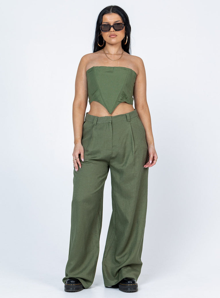 front view of model wearing Princess Polly La Quinta Pant Khaki 