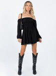 Front view of model wearing  front Princess Polly Square Neck  Sammie Mini Dress Black