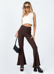 front view of model wearing Princess Polly Rita Roberts Flares Brown 