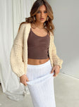 front view of model wearing Princess Polly Lester Knit Cardigan Cream Long 