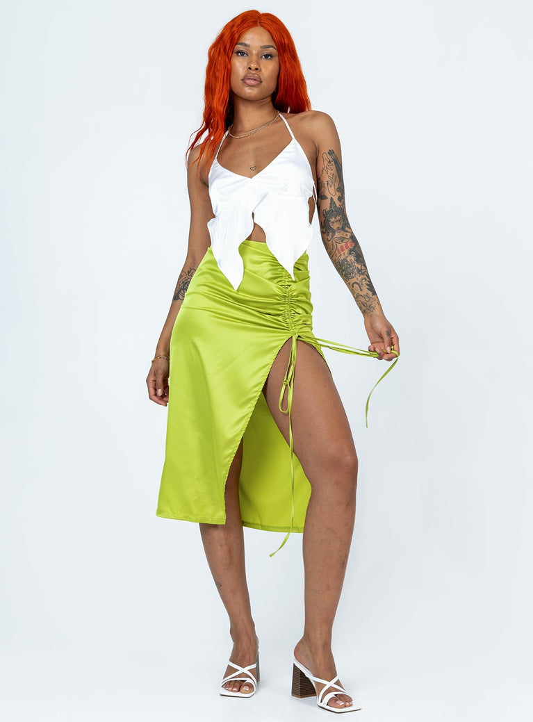   front view of model wearing Princess Polly Siesta Midi Skirt Green Midi Skirts 