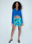   front view of model wearing Princess Polly Caleb Mini Skirt Blue 