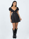 Front view of model wearing  front Princess Polly Crew Neck  Elizer Mini Dress Black