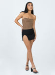 front view of model wearing Princess Polly Keanu Bodysuit Mocha Sleeveless Cowl 