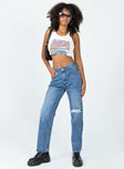 front view of model wearing Princess Polly Taxco Straight Leg Denim Jeans Mid Rise 