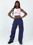 front view of model wearing Princess Polly Miami Vice Pants Dark Denim Mid Rise 