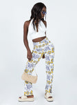 front view of model wearing Princess Polly Tropical Dreams Straight Leg Denim Jeans Off White Mid Rise 