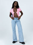 front view of model wearing Princess Polly Reign Top Pink 