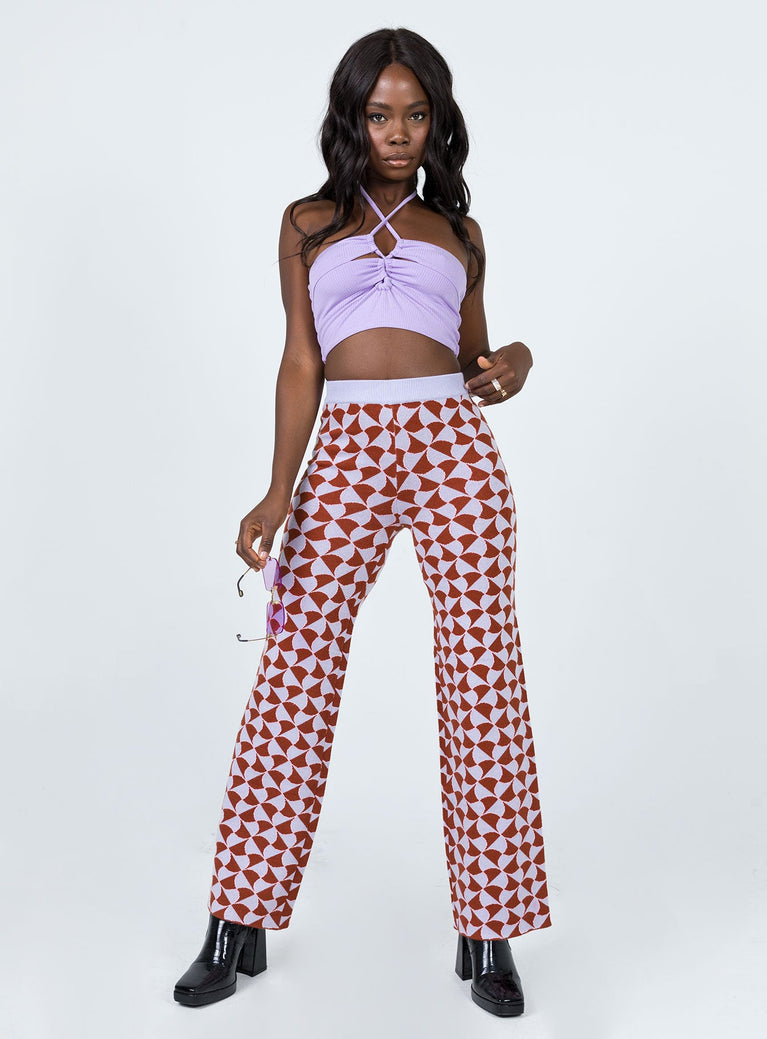 front view of model wearing Princess Polly Kirsty Retro Tile Pants Pink 