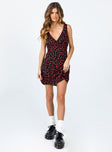 product Princess Polly Asymmetric Neckline  Nellie Mini Dress Black / Red Floral