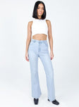 front view of model wearing Princess Polly Better With You Jeans Light Wash Denim High Waisted 