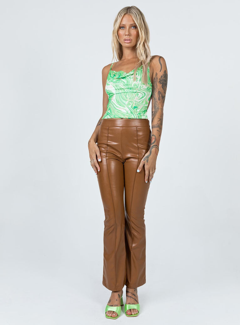 front view of model wearing Princess Polly Slater Top Green 