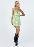 front view of model wearing Princess Polly Tasmin Mini Dress Green Floral 