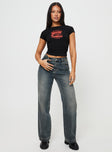 Front view of model wearing  front Princess Polly High Waisted  Betley Jeans Vintage Wash Denim