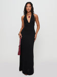 side view of model wearing Princess Polly Tinisie Maxi Dress Black Plunger 