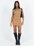 Front view of model wearing  front Princess Polly High Neck  Giselle Mini Knit Dress Oatmeal