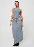   front view of model wearing Princess Polly McGuane Denim Midi Skirt Petite Maxi 