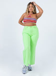 front view of model wearing Princess Polly Denver Denim Jeans Lime Green Mid Rise 