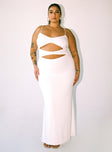 Front view of model wearing  front Princess Polly Asymmetric Neckline  Maci Maxi Dress White Curve