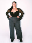 front view of model wearing Princess Polly Jacob Long Sleeve Bodysuit Black Curve Full Sleeves Sweetheart 