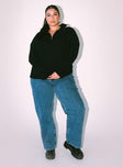 Front view of model wearing  front Princess Polly High Waisted  Holly Asymmetric Straight Leg Jean Denim Curve