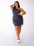 Front view of model wearing  front Princess Polly High Neck  Irisa Mini Dress Grey Curve