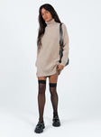 Front view of model wearing  front Princess Polly High Neck  Mellow Sweater Dress Cream