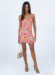 front view of model wearing Princess Polly Celena Mini Dress Rainbow Floral 