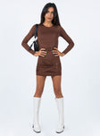 front view of model wearing Princess Polly Juliana Mini Dress Brown 