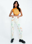 front view of model wearing Princess Polly Emerson Pants Ecru High Waisted 