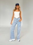 Front view of model wearing  front Princess Polly High Waisted  Vincent Cargo Jean Denim