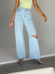 Front view of model wearing  front Princess Polly High Waisted  Sevina Wide Leg Denim Jeans Light Wash