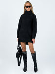 Front view of model wearing  front Princess Polly High Neck  Theese Sweater Dress Black