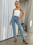 Front view of model wearing  front Princess Polly High Waisted  Aston Low Rise Slim Jean Denim