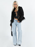 Jacket Faux suede material Faux fur detail Twin hip pockets