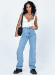 front view of model wearing Princess Polly Marian Mid Rise Jeans Denim Mid Rise 