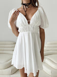 Front view of model wearing  front Princess Polly Sweetheart Neckline  Cline Mini Dress White