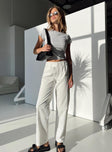 Front view of model wearing  front Princess Polly High Waisted Pants  Titius Pants Solid White