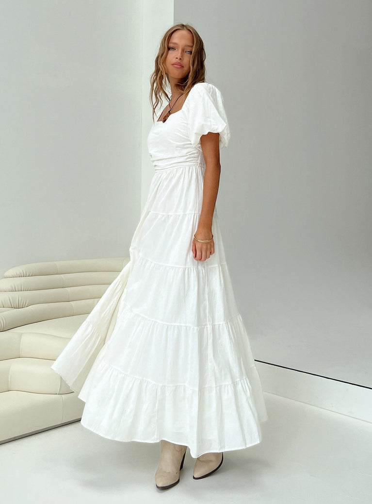 Front view of model wearing  front Princess Polly Asymmetric Neckline  Garrity Maxi Dress White