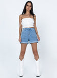 Front view of model wearing  front Princess Polly Sleeveless Square Neck  Janey Strapless Top White