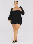 front view of model wearing Princess Polly Laura Bodysuit Black Curve Full Sleeves Square Neck 