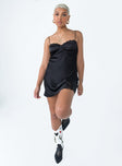 front view of model wearing Princess Polly Snowbird Mini Dress Black Sweetheart Neckline 