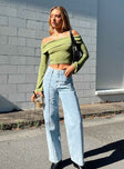 Front view of model wearing  front Princess Polly High Waisted  Booran Wide Leg Light Wash Denim Jean