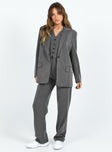 Blazer Pinstripe print Lapel collar Button fastening at front Faux chest pocket Twin front pockets Split at back