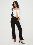 High rise pants Thick waistband, invisible zip fastening, straight leg Non-stretch material, unlined 